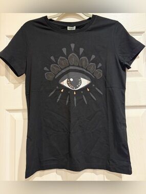 Kenzo Black Eye Logo Tee with Subtle Gray Print